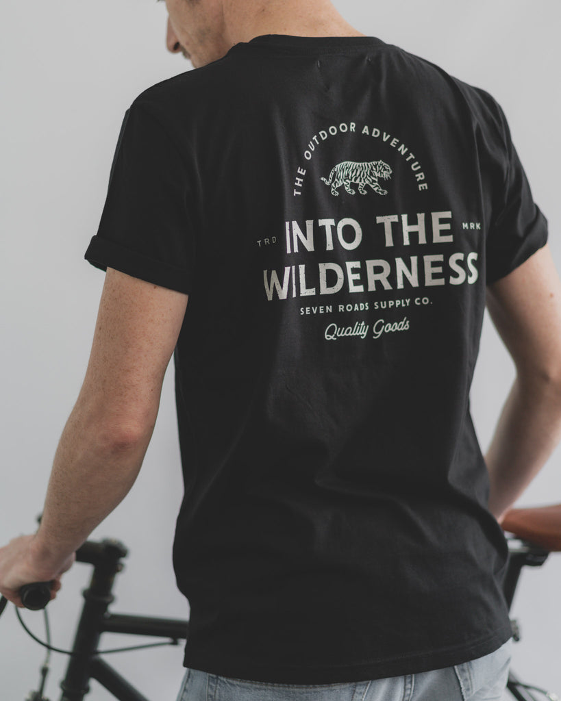 "Into The Wilderness" T-shirt noir sérigraphié coton bio